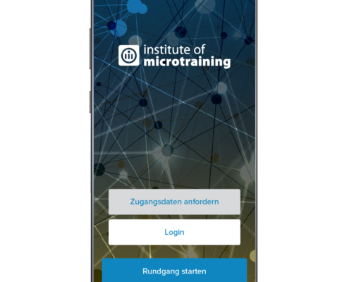 Das Erscheinungsbild des Start-Screens der Microtraining-App auf einem Smartphone.