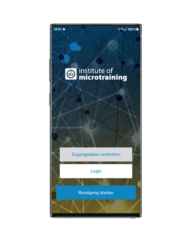 Das Erscheinungsbild des Start-Screens der Microtraining-App auf einem Smartphone.